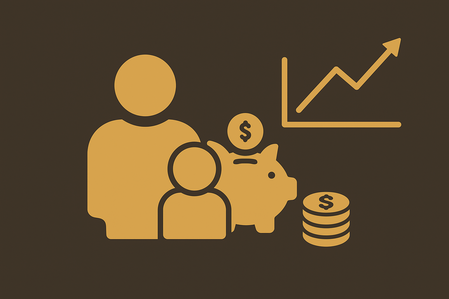 Illustration representing financial planning for autistic children's future, showing parent, child, savings icons, and growth chart